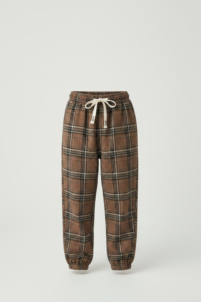 Pantalon Fluide Carreaux Marrons Ample Décontracté Enfants - Tweed - vue 3