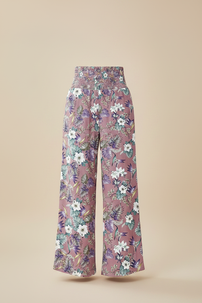 Pantalon Fluide Rose Floral Ample Bohème Femme - Viscose - vue 3