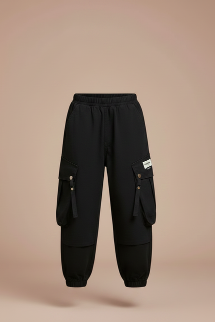 Pantalon Fluide Noir Cargo Coton Garçon Décontracté - vue 3