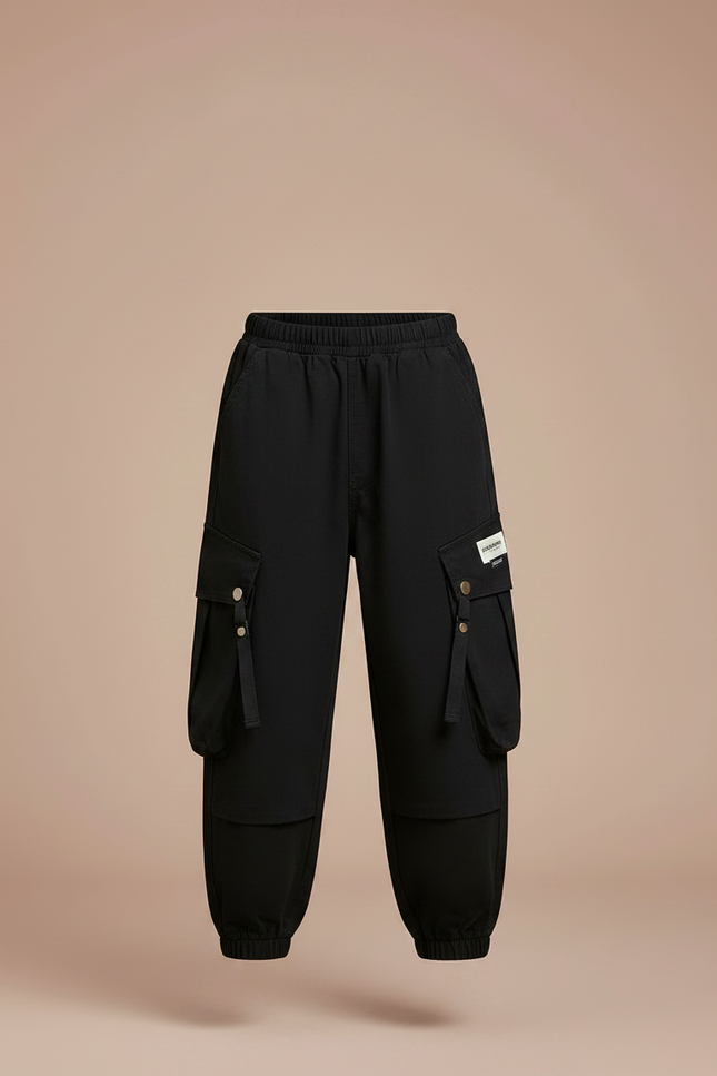 Pantalon Fluide Noir Cargo Coton Garçon Décontracté - vue 3