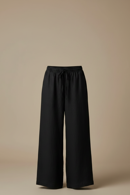 Pantalon Fluide Noir Ample Lin Cordon Femme - vue 3