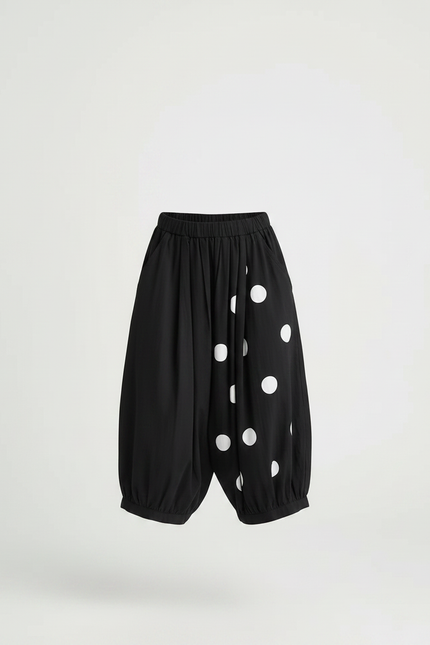 Pantalon Fluide Noir Ample Pois Blancs Enfant - Viscose - vue 3