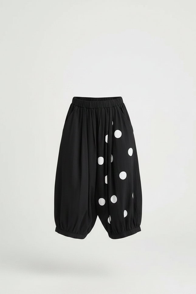 Pantalon Fluide Noir Ample Pois Blancs Enfant - Viscose - vue 3