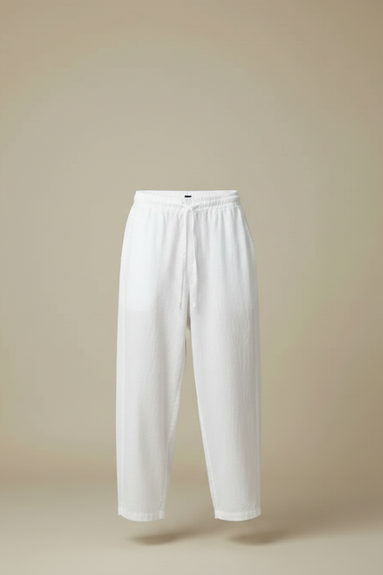 Pantalon Fluide Blanc Ample Coton Cordon Homme - vue 3