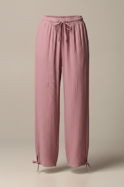 Pantalon Fluide Rose Ample Coton Lin Cordon Femme - vue 3