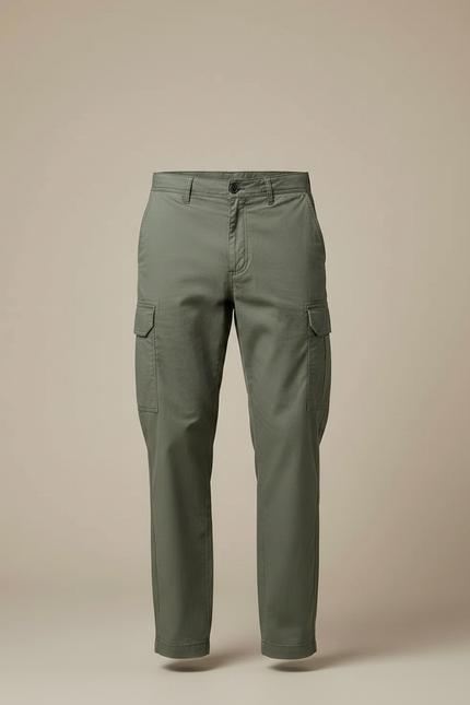 Pantalon Fluide Cargo Vert Ample Décontracté Coton - vue 3