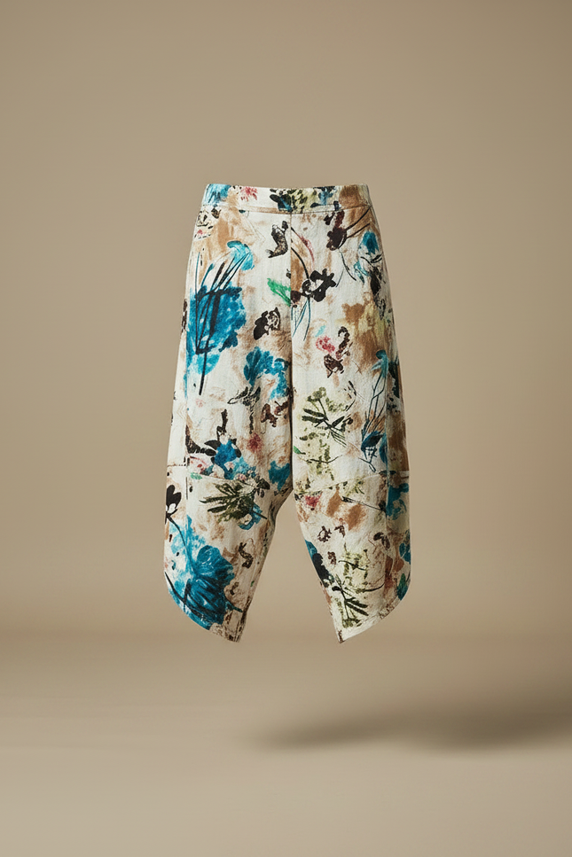Pantalon Fluide Imprimé Floral Harem Coton Lin Décontracté - vue 3