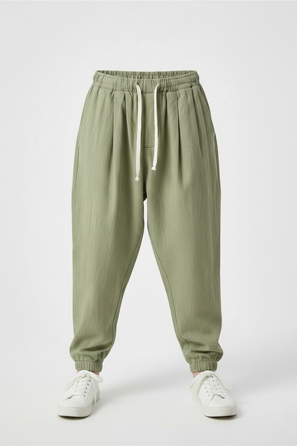 Pantalon Fluide Vert Kaki Ample Coton Lin Enfant - vue 3