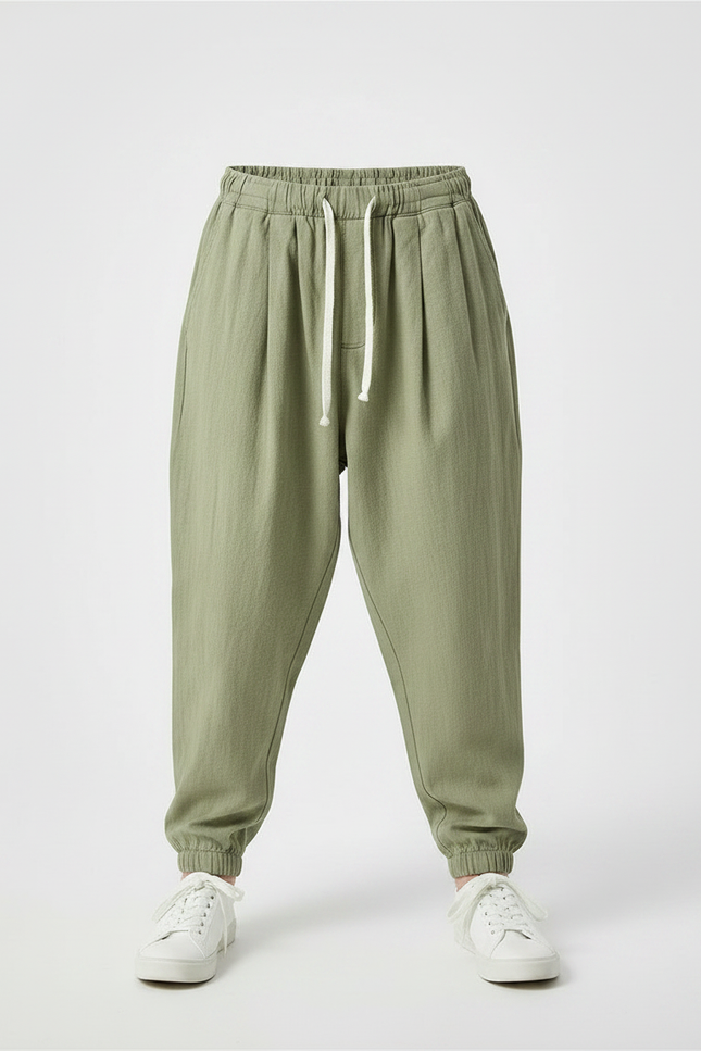 Pantalon Fluide Vert Kaki Ample Coton Lin Enfant - vue 3