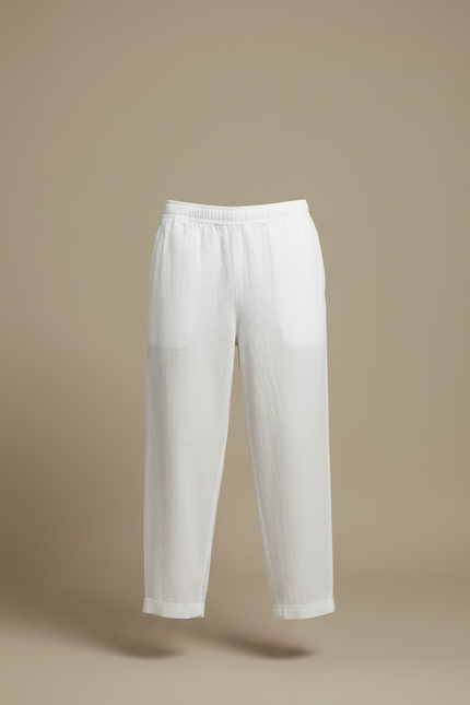 Pantalon Fluide Blanc Ample Décontracté Lin Homme - vue 3