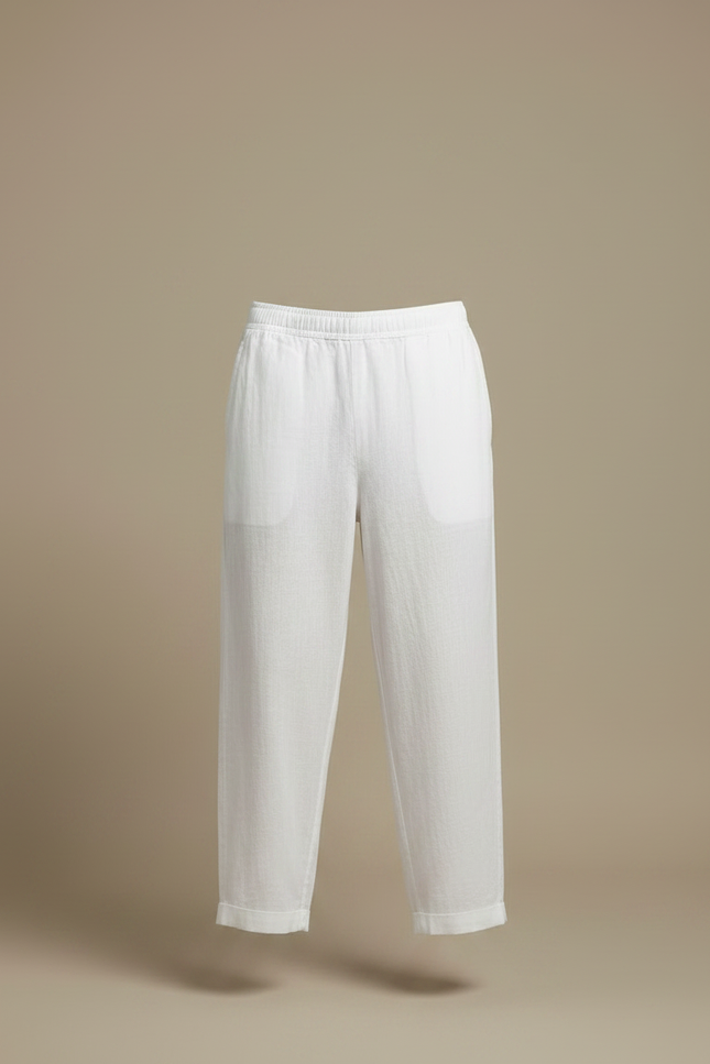 Pantalon Fluide Blanc Ample Décontracté Lin Homme - vue 3