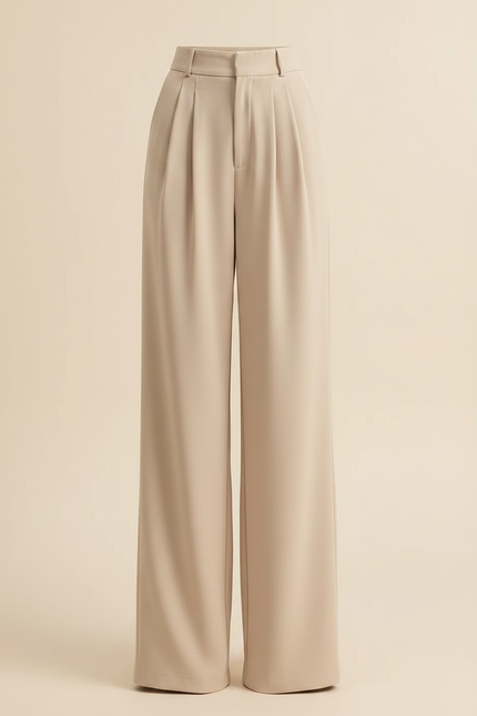 Pantalon Fluide Beige Large Plissé Élégant Droit - Polyester - vue 3