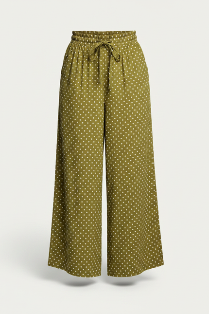 Pantalon Fluide Vert Kaki Ample Pois Blancs - Viscose - vue 3