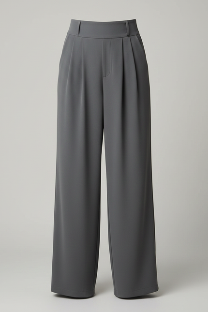 Pantalon Fluide Gris Ample Plissé Taille Haute Élégant - Polyester - vue 3