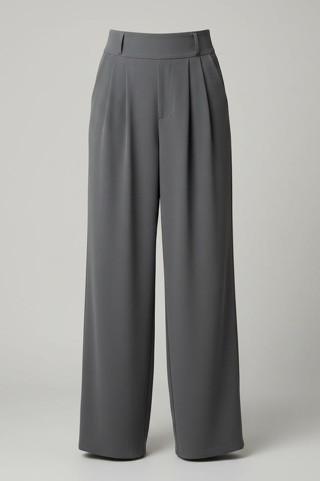 Pantalon Fluide Gris Ample Plissé Taille Haute Élégant - Polyester - vue 3