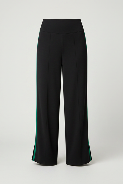Pantalon Fluide Noir Ample Bande Verte Élégant - Polyester - vue 3