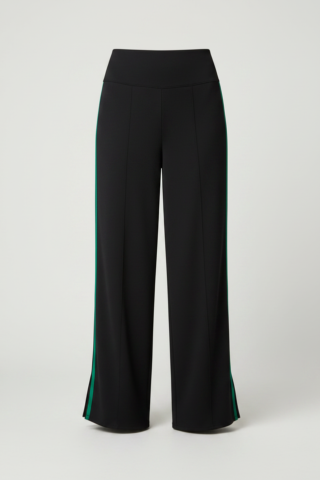 Pantalon Fluide Noir Ample Bande Verte Élégant - Polyester - vue 3