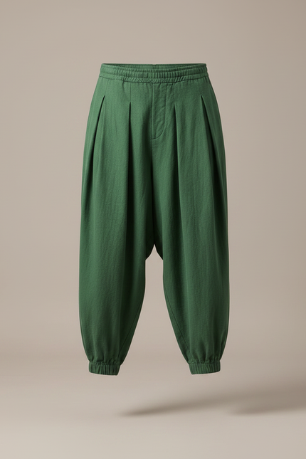 Pantalon Fluide Vert Ample Lin Plissé Décontracté Homme - vue 3