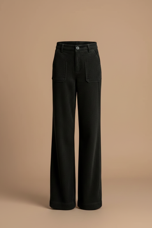 Pantalon Fluide Noir Côtelé Ample Décontracté Poches - Cordé - vue 3