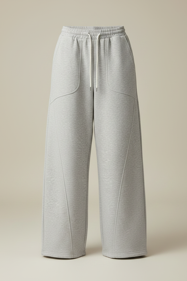 Pantalon Fluide Gris Ample Cordon Streetwear Décontracté - Molleton - vue 3