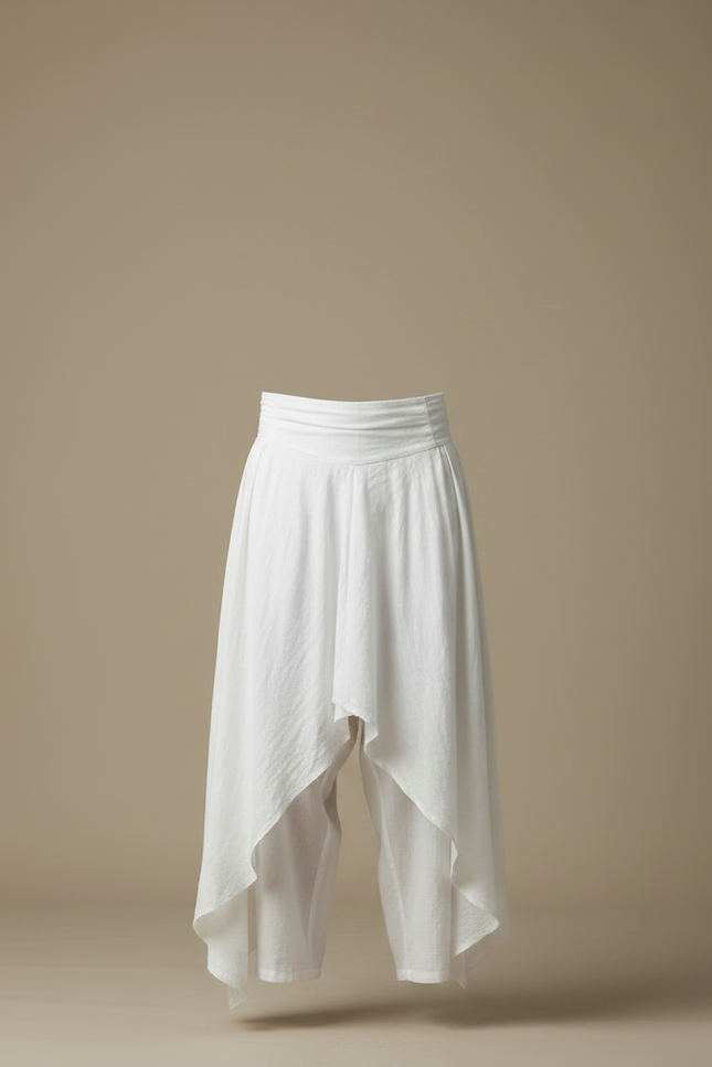 Pantalon Fluide Blanc Ample Sarouel Asymétrique Coton Homme - Lin - vue 3