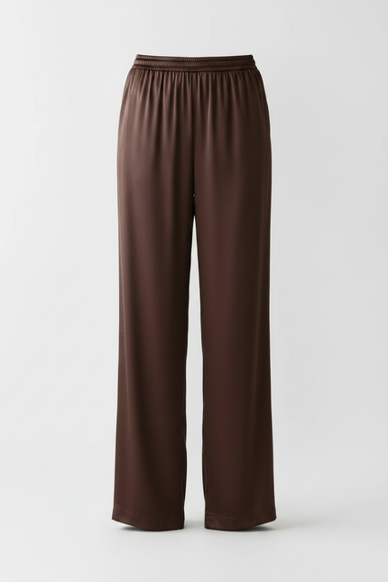 Pantalon Fluide Marron Satiné Ample Décontracté Élégant - vue 3