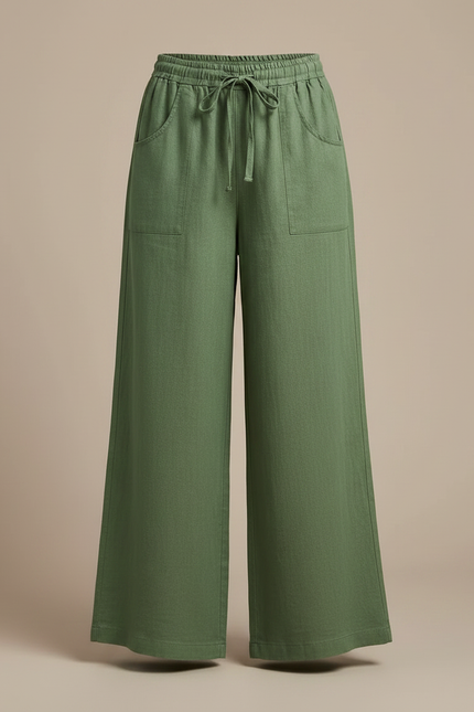 Pantalon Fluide Vert Ample Lin Cordon Fille - vue 3