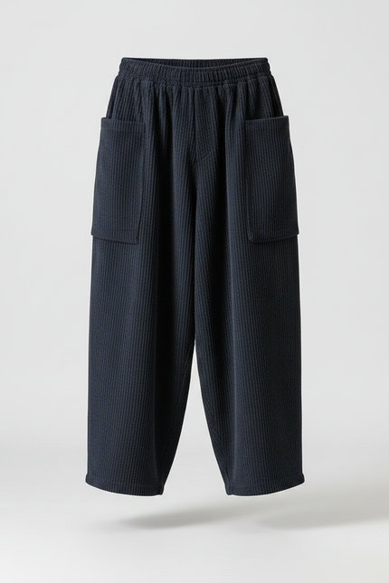 Pantalon Fluide Côtelé Ample Bleu Marine Homme - Cordé - vue 3