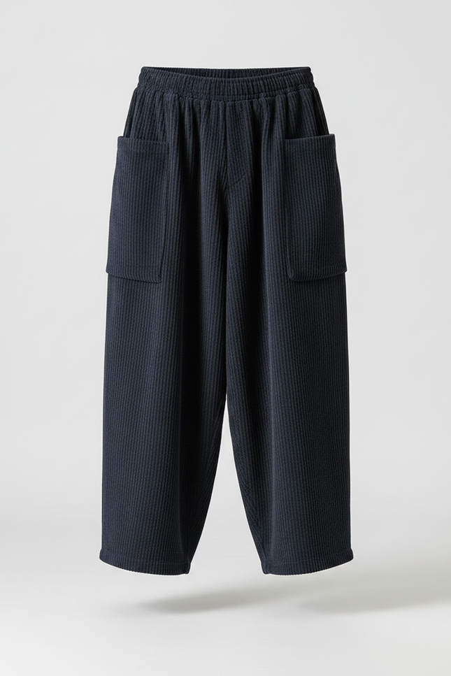 Pantalon Fluide Côtelé Ample Bleu Marine Homme - Cordé - vue 3