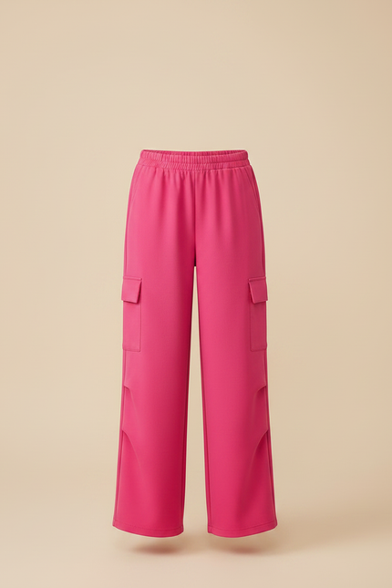 Pantalon Fluide Rose Cargo Ample Poches Latérales - Polyester - vue 3