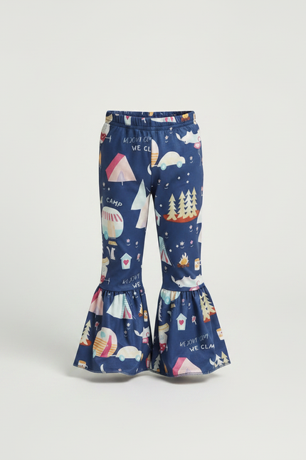 Pantalon Fluide Bleu Marine Imprimé Évasé Enfant - Polyester - vue 3
