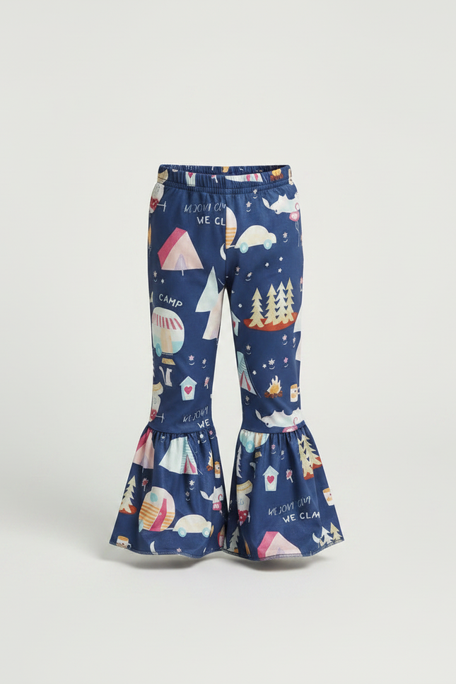 Pantalon Fluide Bleu Marine Imprimé Évasé Enfant - Polyester - vue 3