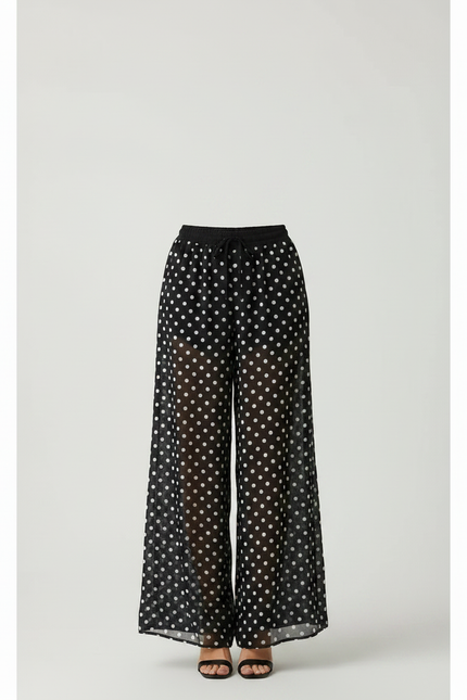 Pantalon Fluide Noir Ample Pois Chiffon Femme - Polyester - vue 3