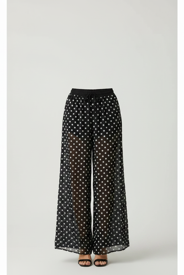 Pantalon Fluide Noir Ample Pois Chiffon Femme - Polyester - vue 3