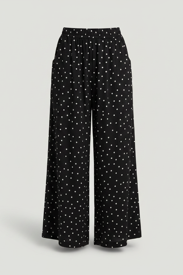 Pantalon Fluide Noir Ample Pois Enfants Décontracté - Viscose - vue 3