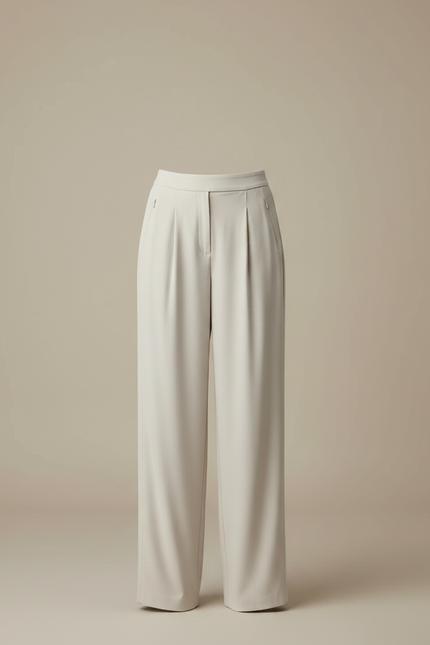 Pantalon Fluide Écru Ample Plissé Élégant Décontracté - Beige Polyester - vue 3