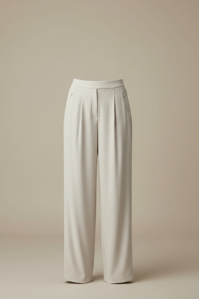 Pantalon Fluide Écru Ample Plissé Élégant Décontracté - Beige Polyester - vue 3
