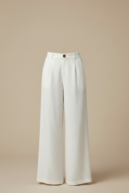 Pantalon Fluide Blanc Ample Taille Haute Décontracté Élégant - Lin - vue 3