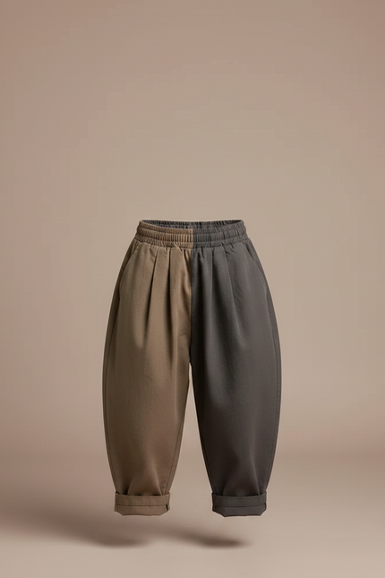 Pantalon Fluide Bicolore Ample Coton Enfant Décontracté - Multicolore Toile - vue 3