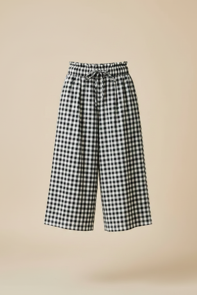 Pantalon Fluide Carreaux Vichy Noir Blanc Ample Cordon - Multicolore Viscose - vue 3
