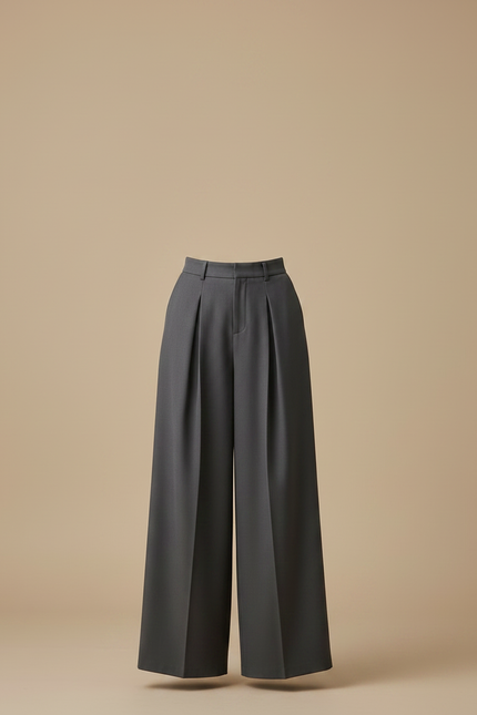 Pantalon Fluide Gris Ample Plissé Élégant Décontracté Femme - Gabardine - vue 3