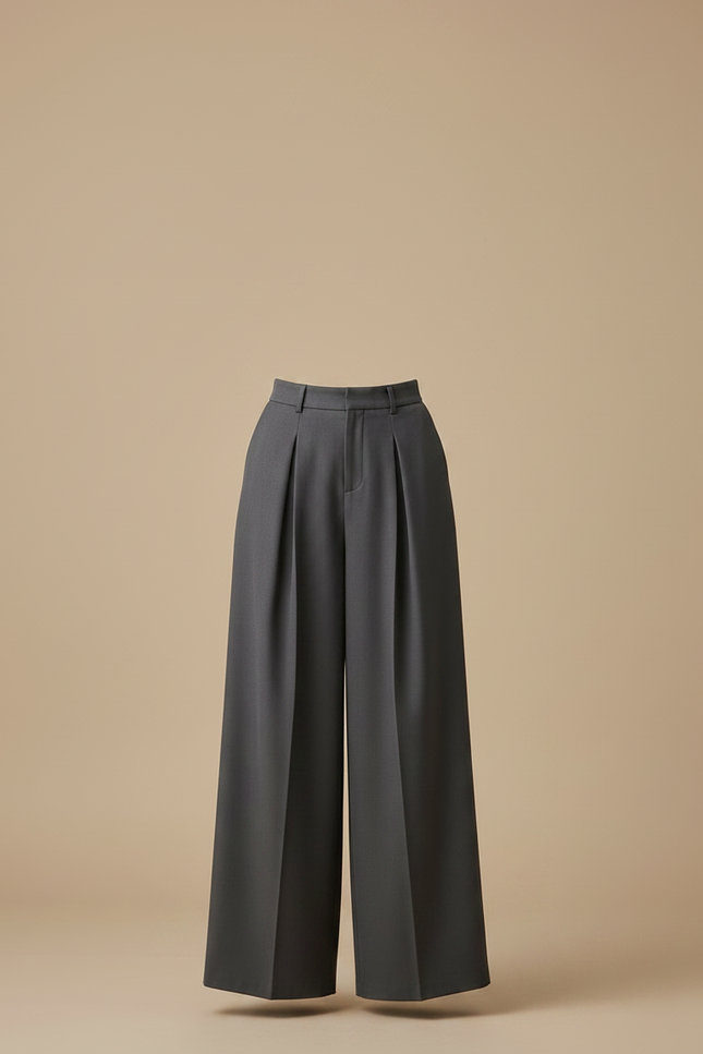 Pantalon Fluide Gris Ample Plissé Élégant Décontracté Femme - Gabardine - vue 3