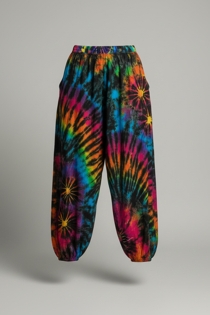 Pantalon Fluide Tie Dye Ample Coloré Bohème Hippie - Multicolore Coton - vue 3