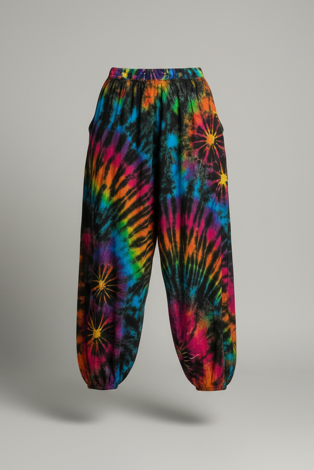 Pantalon Fluide Tie Dye Ample Coloré Bohème Hippie - Multicolore Coton - vue 3