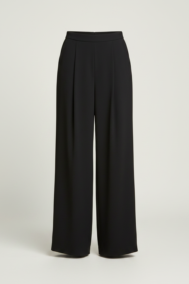Pantalon Fluide Noir Ample Plissé Décontracté Femme - Viscose - vue 3