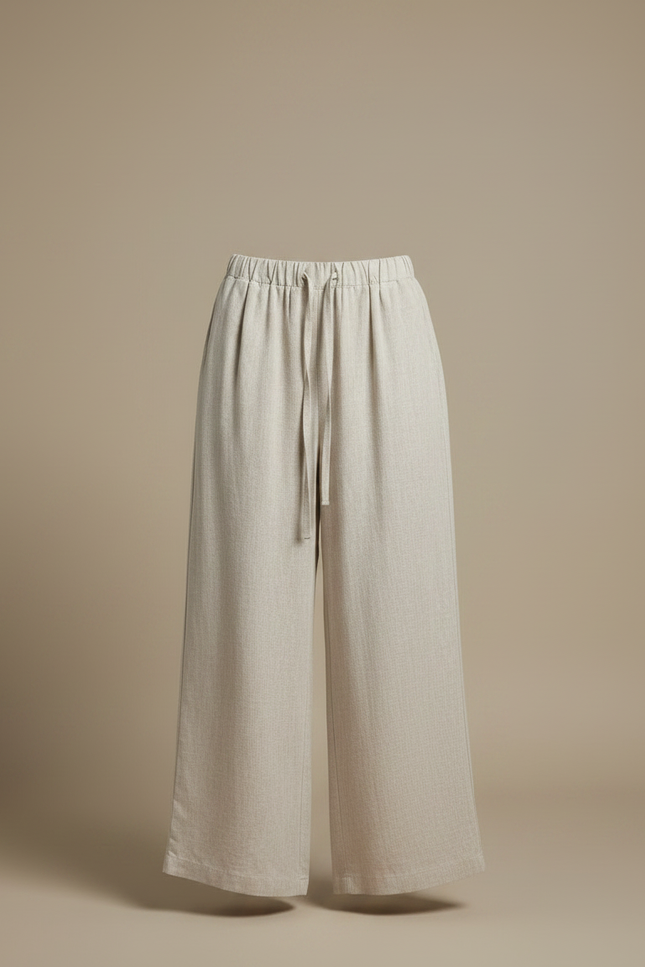 Pantalon Fluide Beige Large Lin Décontracté Femme - vue 3