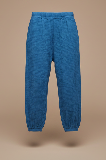 Pantalon Fluide Bleu Coton Gaze Ample Confortable Garçon - vue 3