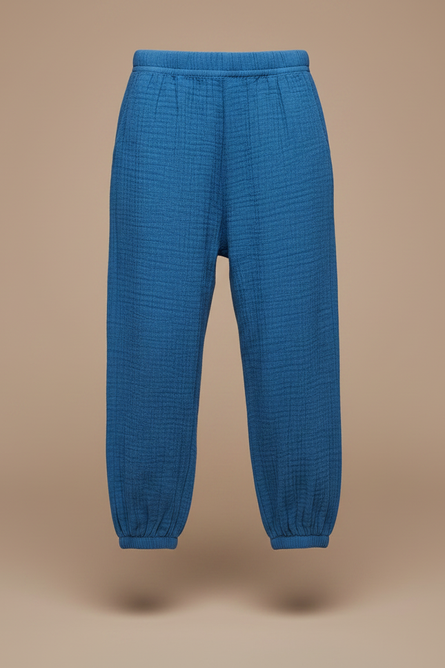 Pantalon Fluide Bleu Coton Gaze Ample Confortable Garçon - vue 3