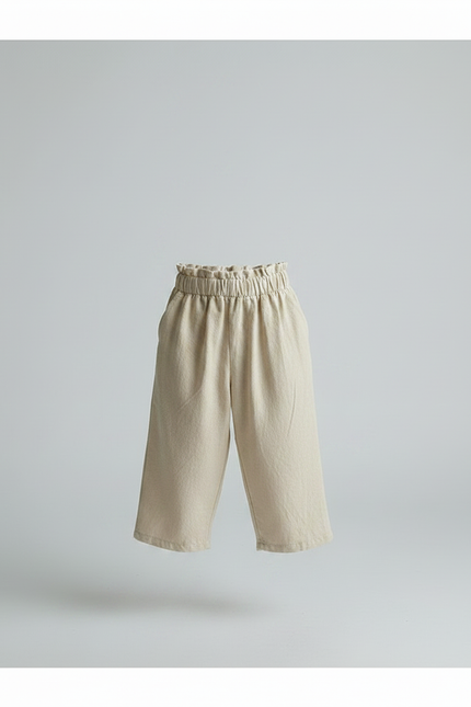 Pantalon Fluide Beige Coton Ample Enfant Élastique - vue 3