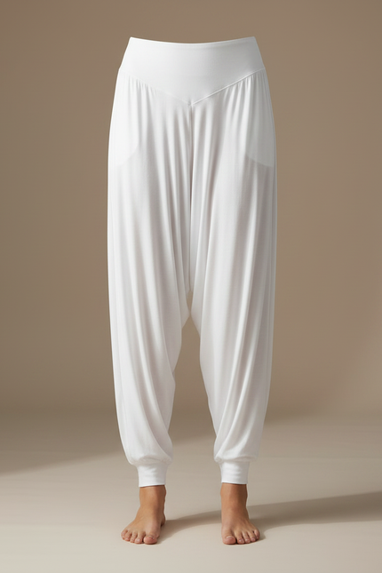 Pantalon Fluide Blanc Ample Yoga Confortable Femme - Viscose - vue 3
